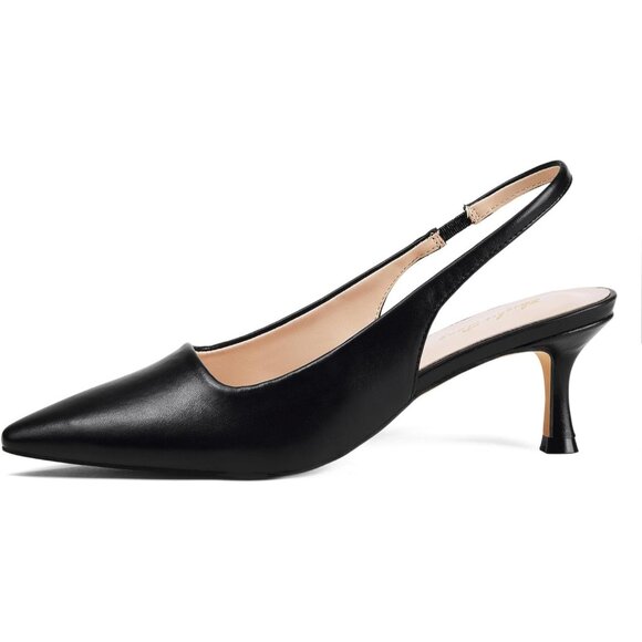 🆕Women Black Trendy Closed Toe Sling Back Kitten Heels Low Dressy Pumps - Picture 1 of 8